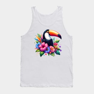 A toucan decorated with beautiful colorful flowers. Tank Top